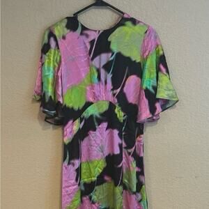 NWT Topshop Abstract floral flutter sleeve satin midi occasion dress in multi 4